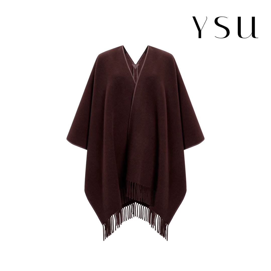 YSU【余书】静奢风轻奢宽松时尚V领流苏边气质披肩外套Y360124