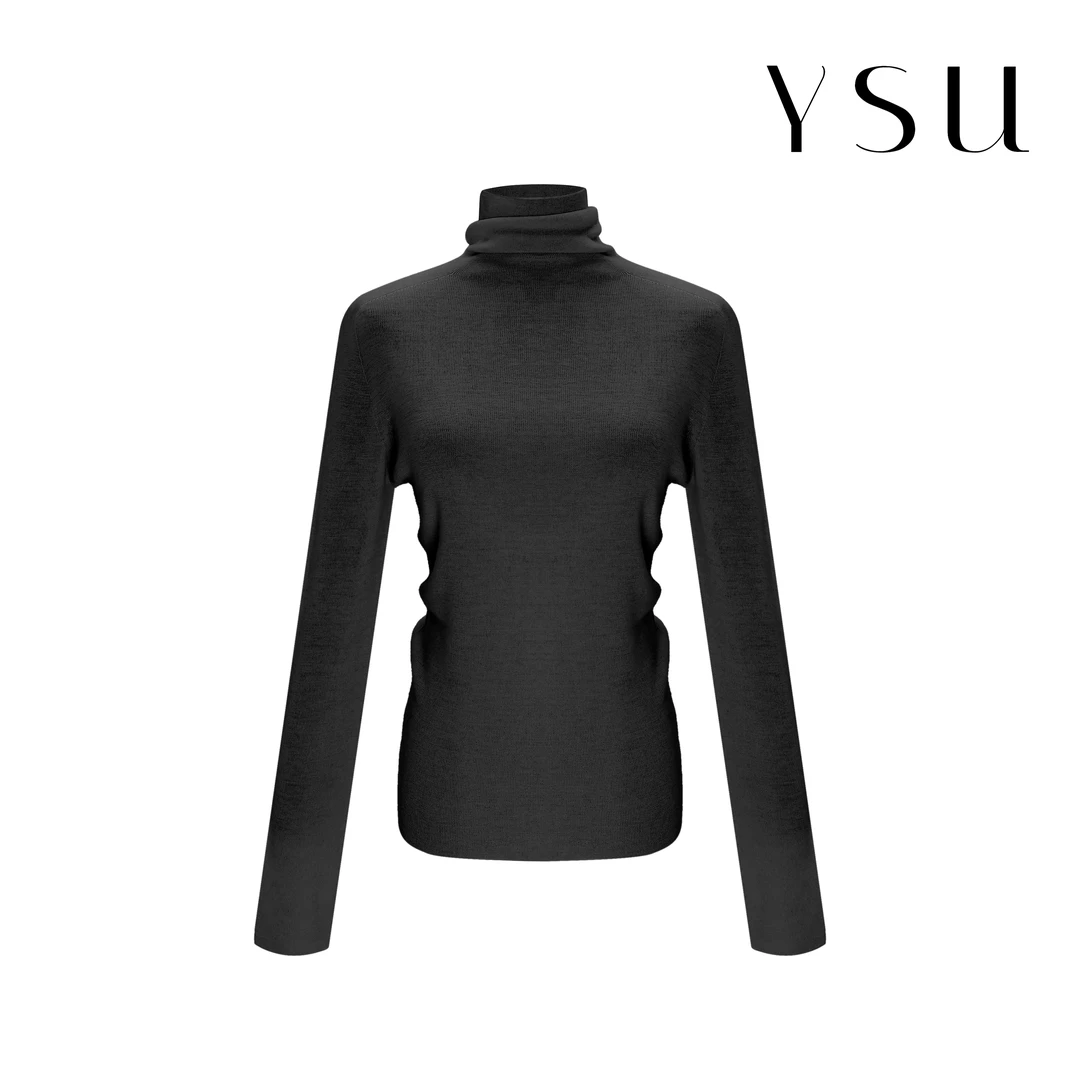 YSU【余书】韩系气质极简舒适肌理感高领修身套头针织上衣Y370255