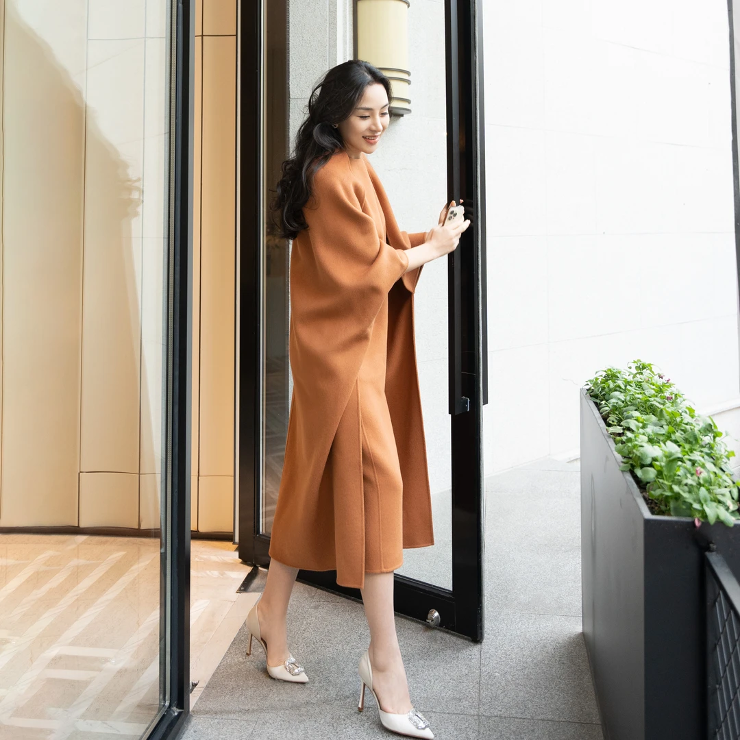 YSU【余书】女毛呢外套简约高级感慵懒风廊形双面大衣二件套Y33827