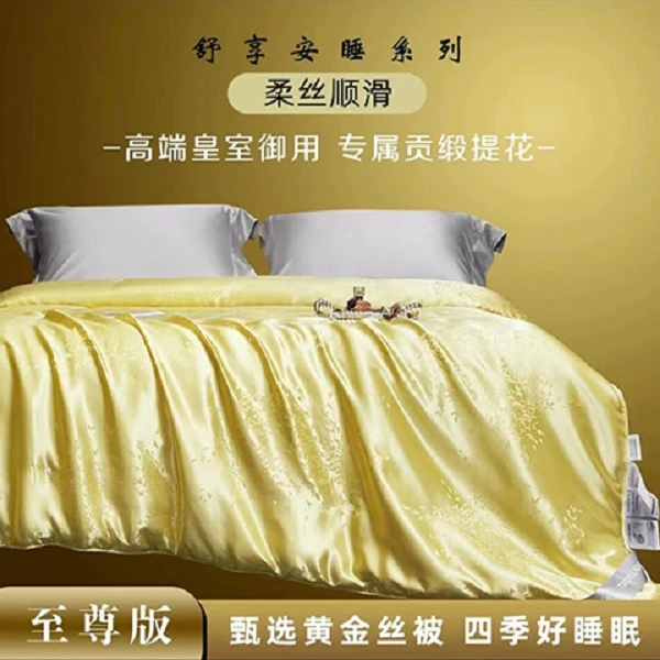 高端皇室贡缎提花黄金蚕丝棉被双面丝滑冬被丝绸棉被被子双人被