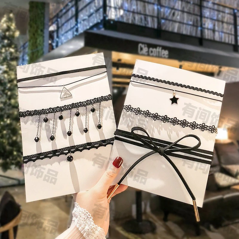 合金布艺项链 韩版百搭锁骨链颈带蕾丝项圈学女款黑色合金锁骨链