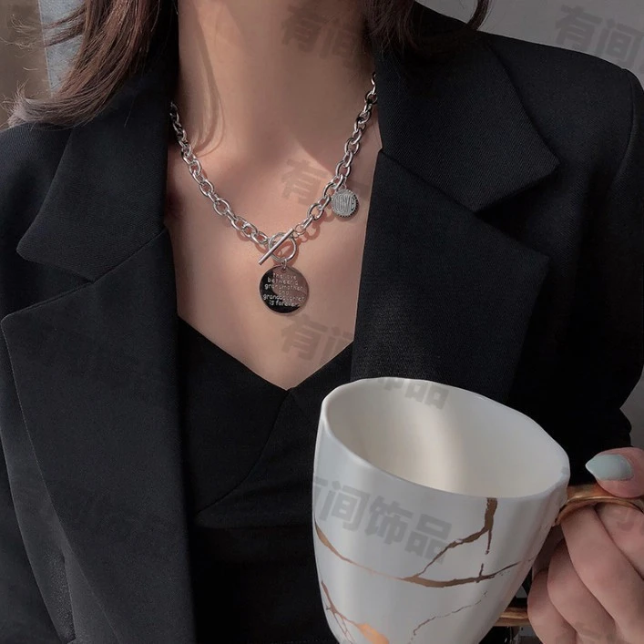 合金项链 冷淡风饰品小众吊坠女潮嘻哈锁骨链配饰i冷淡风合金锁骨