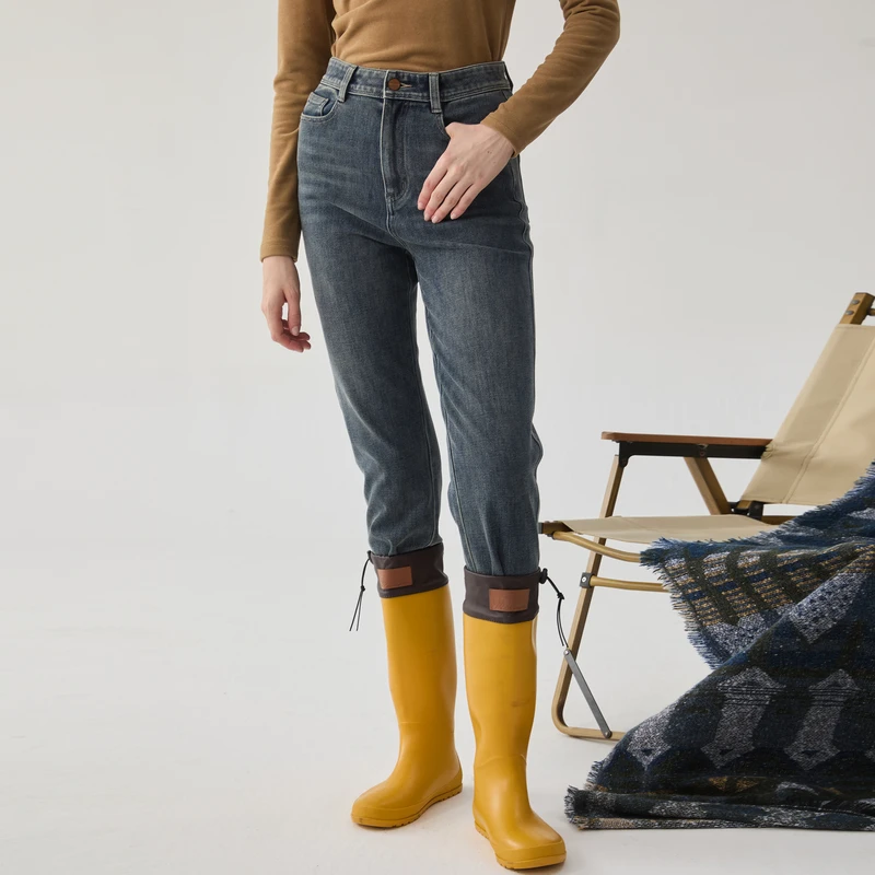 谜底直筒牛仔裤女冬新品百搭高腰弹力法棍裤九分裤244MK1596