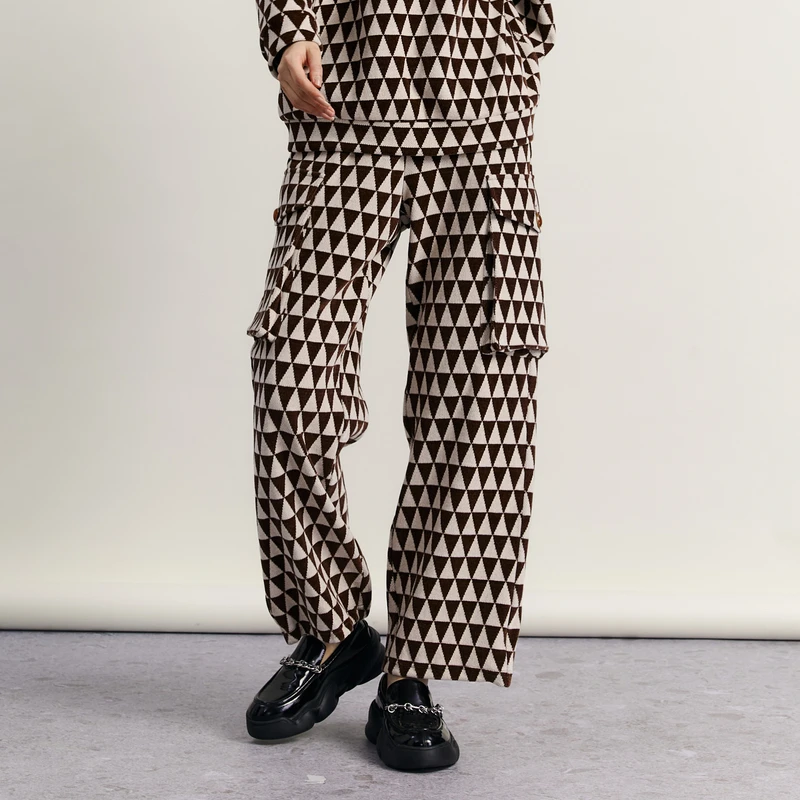 谜底雪尼尔阔腿裤女冬新品复古原创花色猎装感长裤234MK1595