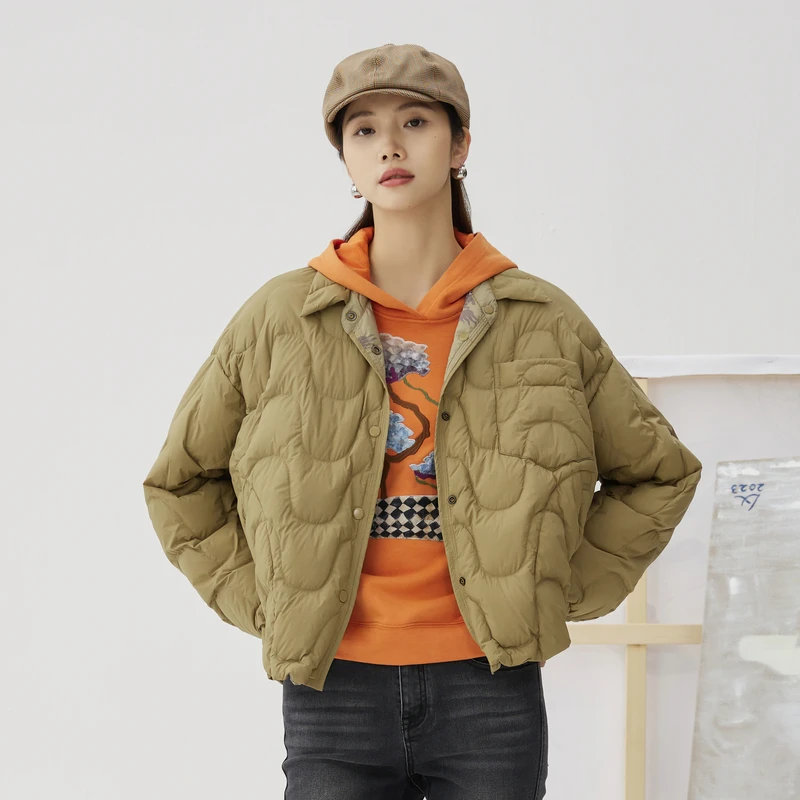 谜底两面穿短款羽绒服秋款复古原创印花鸭绒面包服243MY1079
