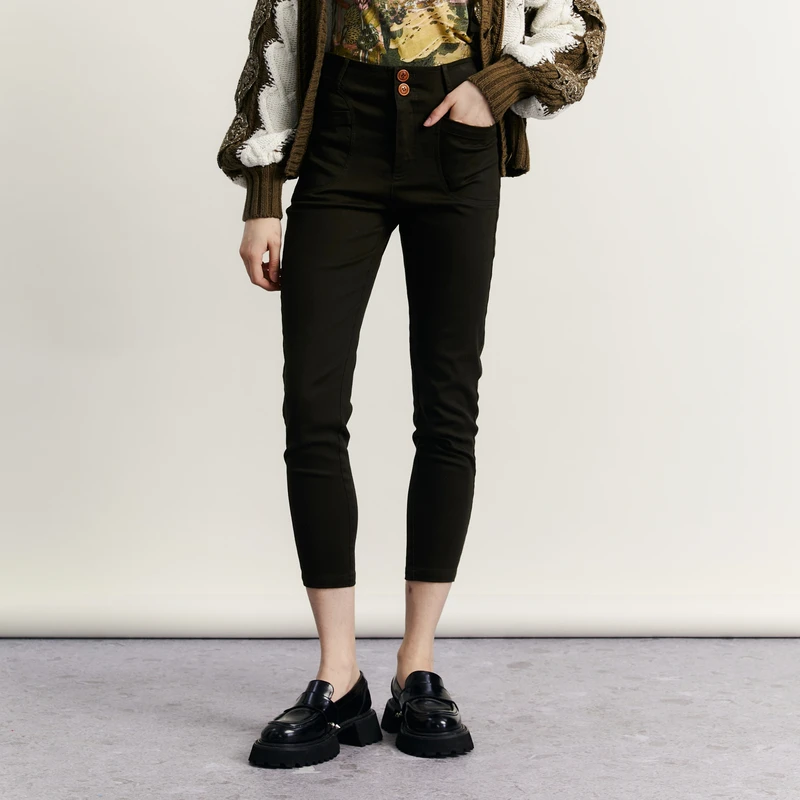 谜底修身铅笔裤女秋季新款百搭高腰棉弹休闲九分裤233MK1057