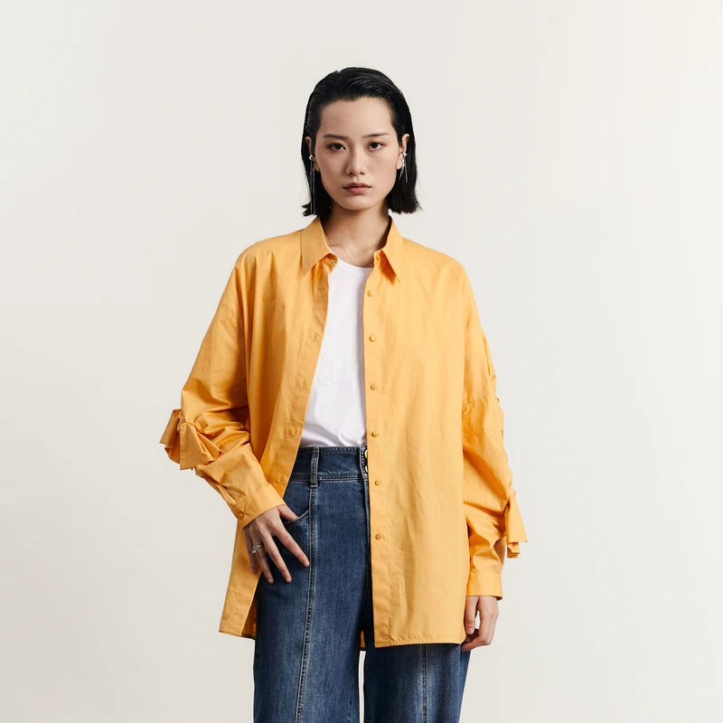 谜底特色衬衫长袖女秋款时尚宽松设计感中长款衬衣233MC1150