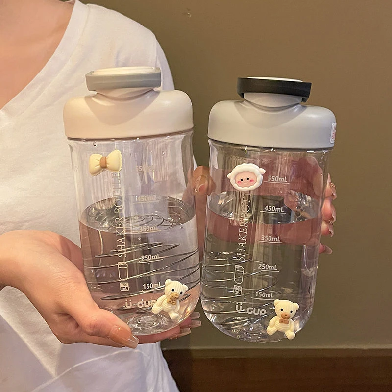 简约夏天水杯女生高颜值便携直饮塑料杯子 ins运动刻度家用摇摇杯