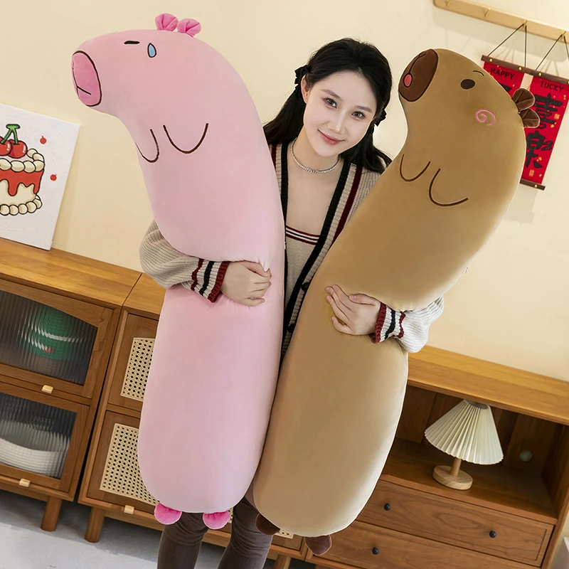 卡皮巴拉抱枕网红玩偶毛绒玩具长条可拆洗大枕头生日礼物水豚公仔