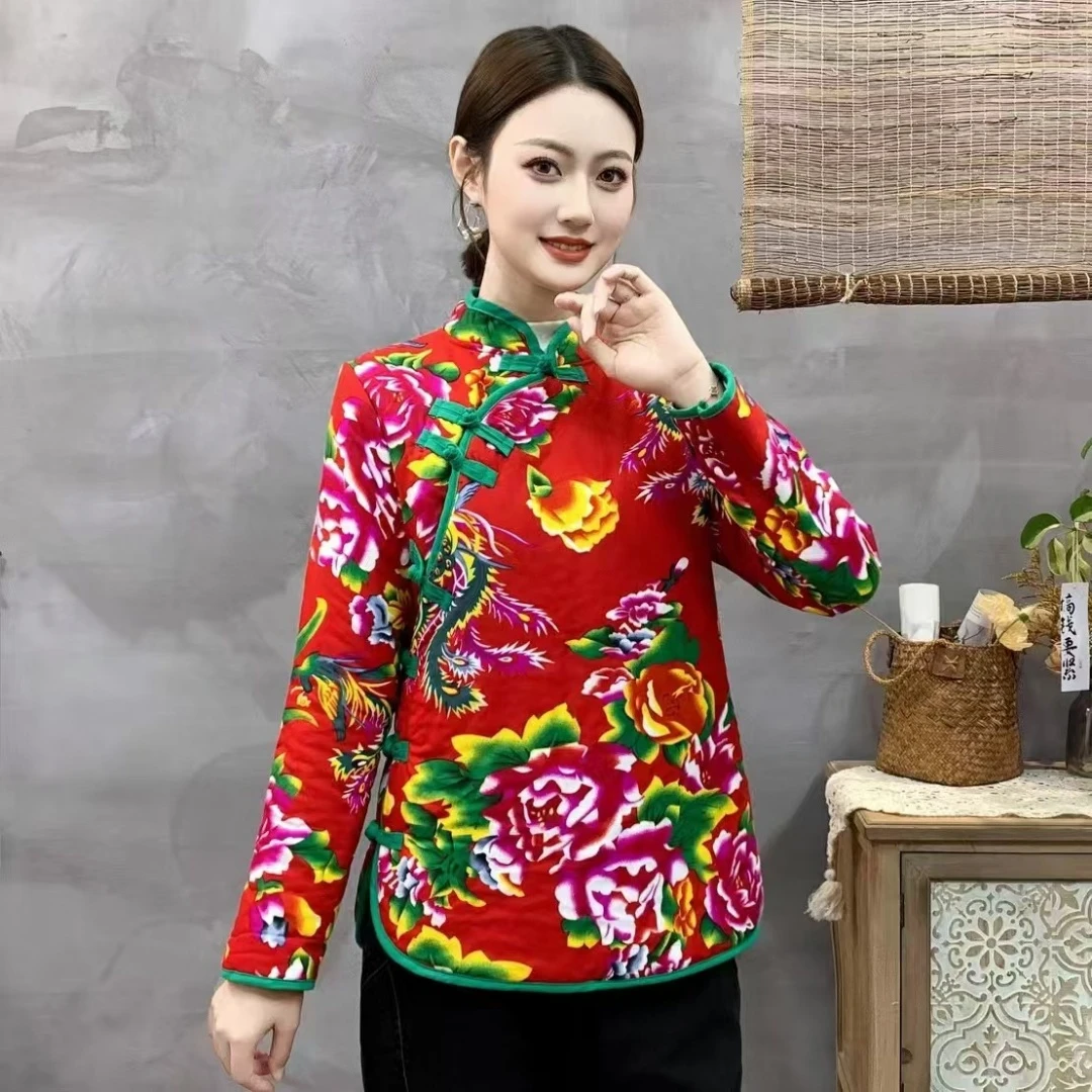 东北大花布棉袄新中式外套棉服民族风棉衣小个子女装秋冬季上衣