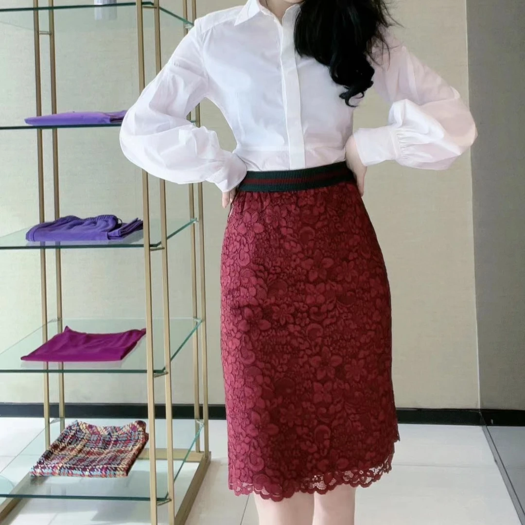 GIRDEAR/哥弟1200200女装新款通勤气质高腰蕾丝短款半身包臀裙