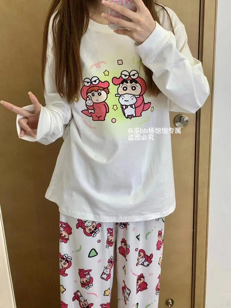 【蜡笔+小新男女同款纯棉长袖T】长袖T打底圆领宽松舒适落肩印花