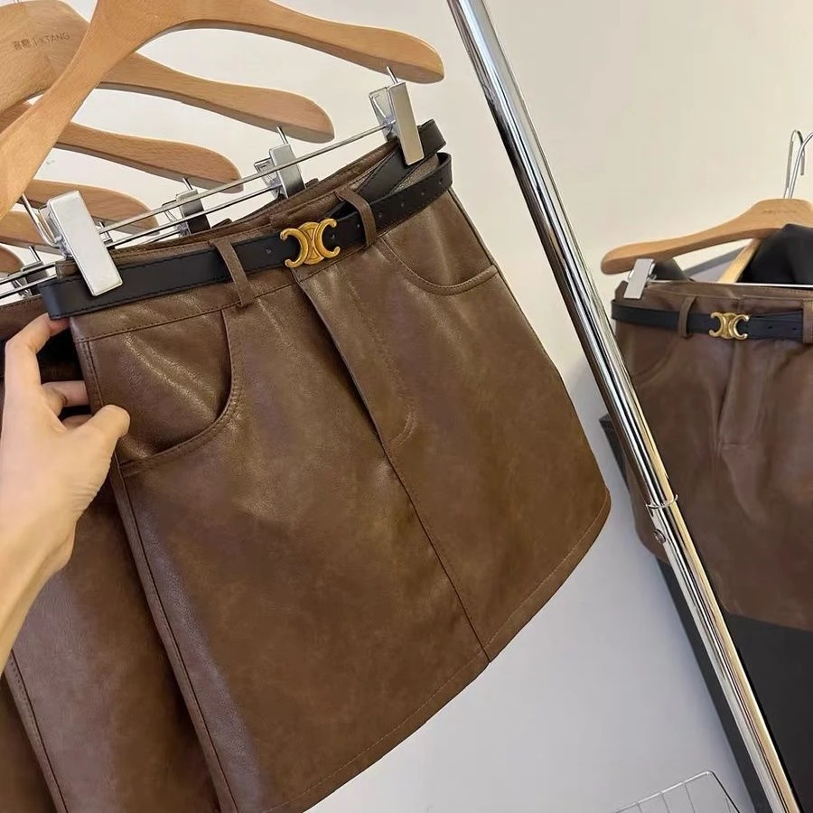 辣妹PU皮裙半身裙2025秋冬新款女高腰显瘦百搭A字包臀裙黑色短裙