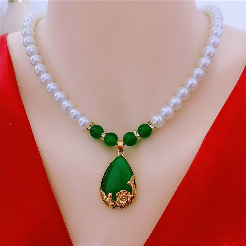 合金仿珍珠吊坠 项链女送妈妈韩版简约锁骨链气质百搭旗袍项坠礼