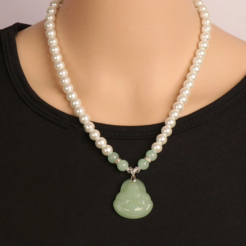 合金仿珍珠吊坠 观音佛项链女大肚笑佛吊坠挂饰送母亲百搭饰品礼