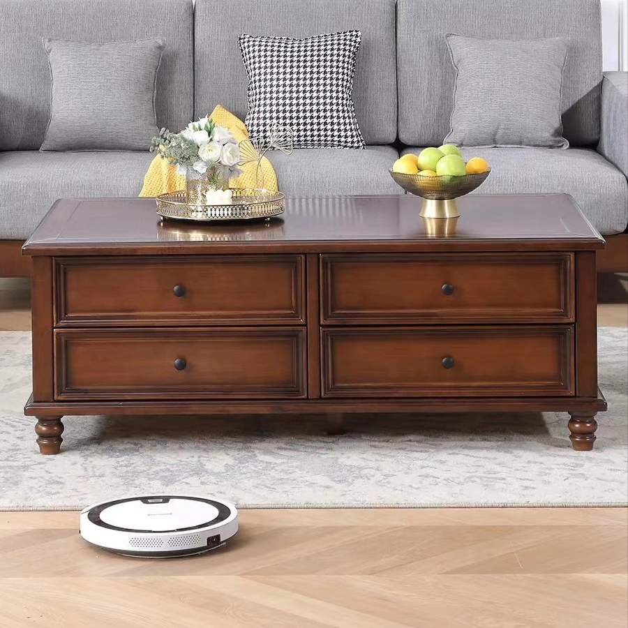 美式实木茶几客厅简约复古家用储物大小户型茶台柜子长方形茶几