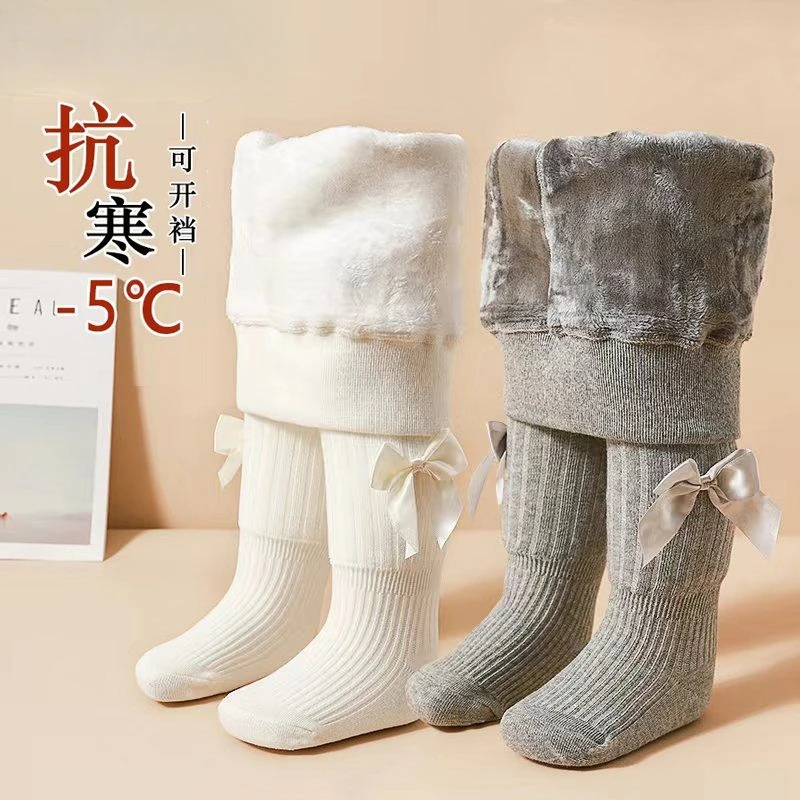 女童连裤袜秋冬加绒连体袜子薄绒加厚宝宝秋季棉连脚儿童打底裤