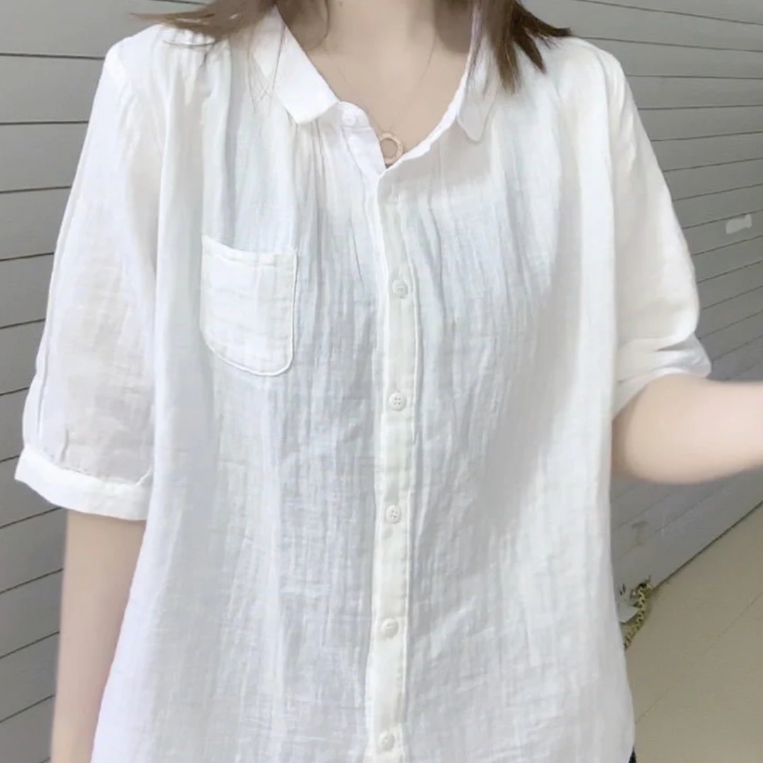 衬衫上衣休闲夏季显瘦文艺百搭宽松大码