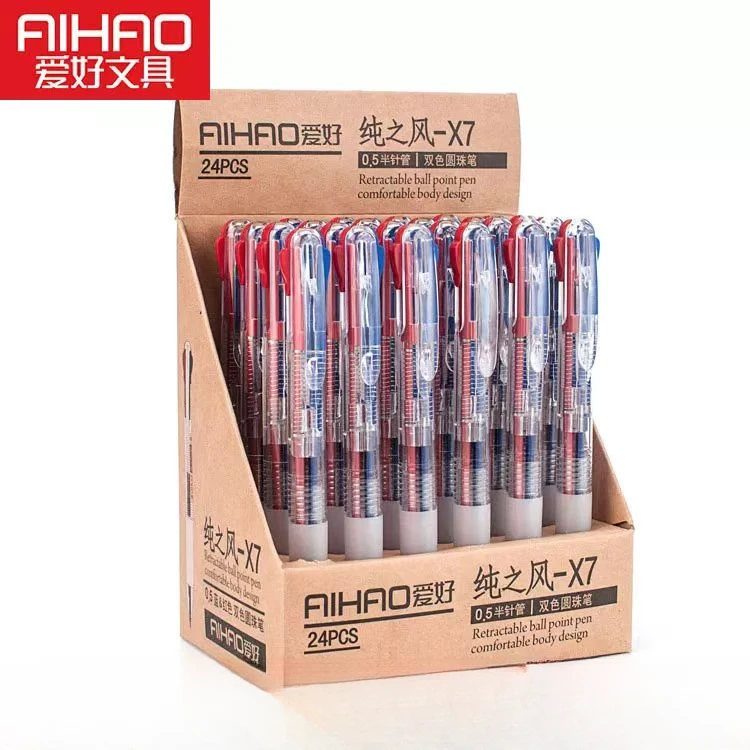 爱好纯之风-X7双色圆珠笔蓝色红色笔杆按动色原子笔学生文具V172