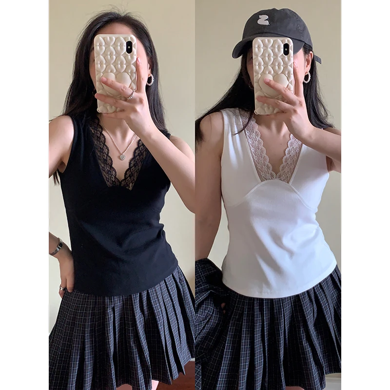 【现货款】花总吖【内搭美学】新款高弹亲肤V领蕾丝背心R424U11203