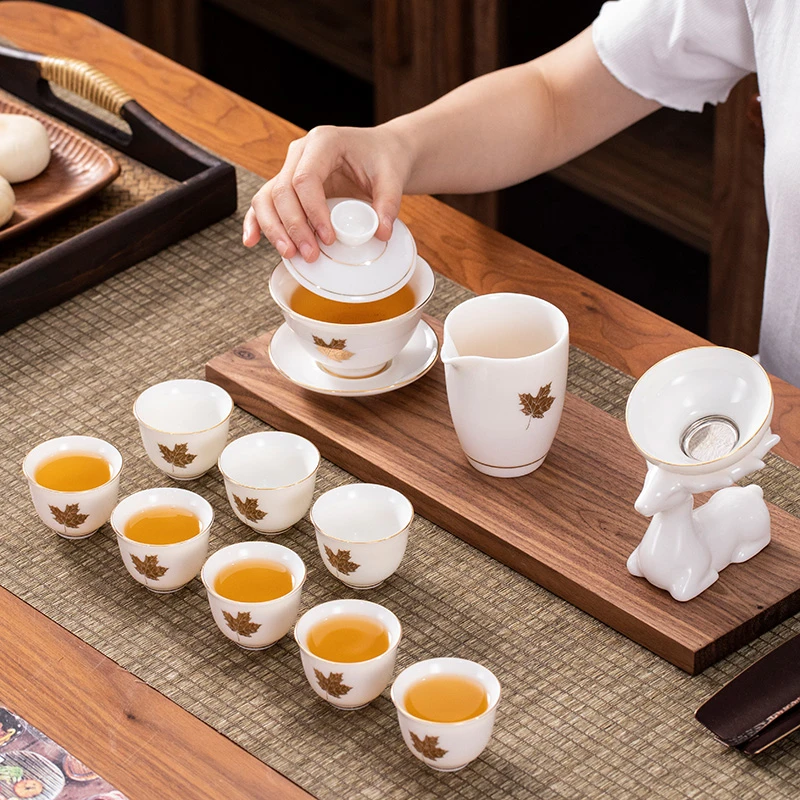 整套德化白瓷茶具套装家用薄胎功夫茶具茶杯陶瓷盖碗品茗杯套组