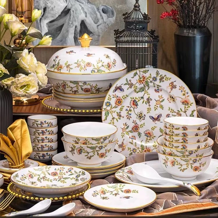 高白瓷《春风醉蝶》景德镇高岭土高白泥高档家用送礼高白瓷满花厚实