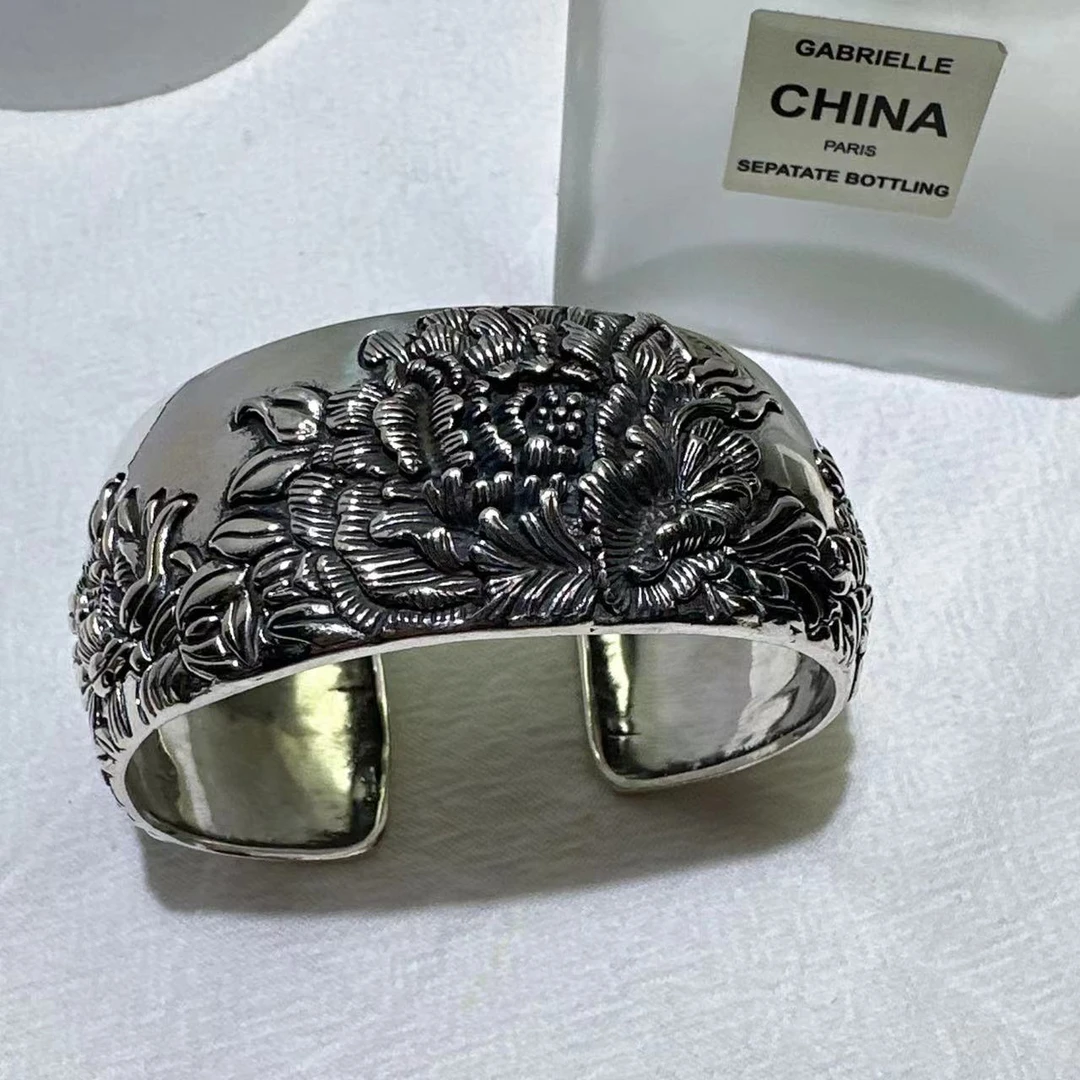 足银手镯 （老银工厂店)K 11 精品时尚潮流花开富贵手镯