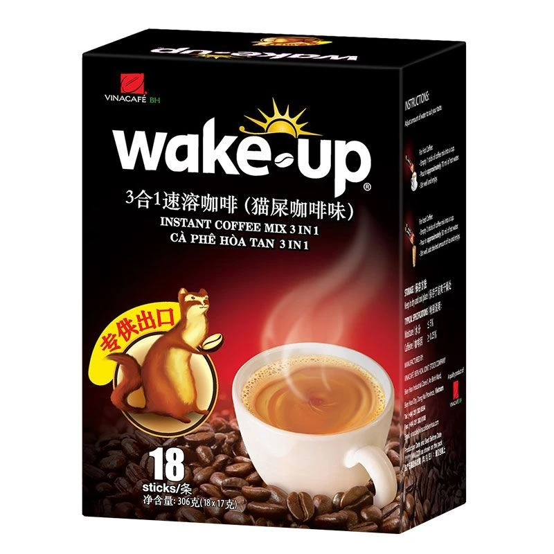 越南威拿咖啡三合一速溶貂鼠咖啡wake-up进口猫屎咖啡粉306g包邮