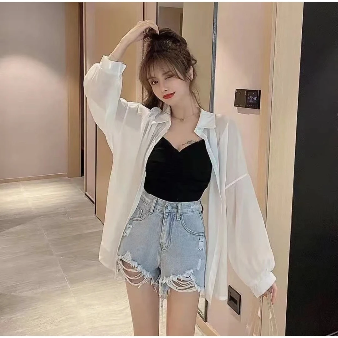 K717珠光超仙防晒衣女夏薄款冰丝衬衫女装高级感雪纺上衣ins潮