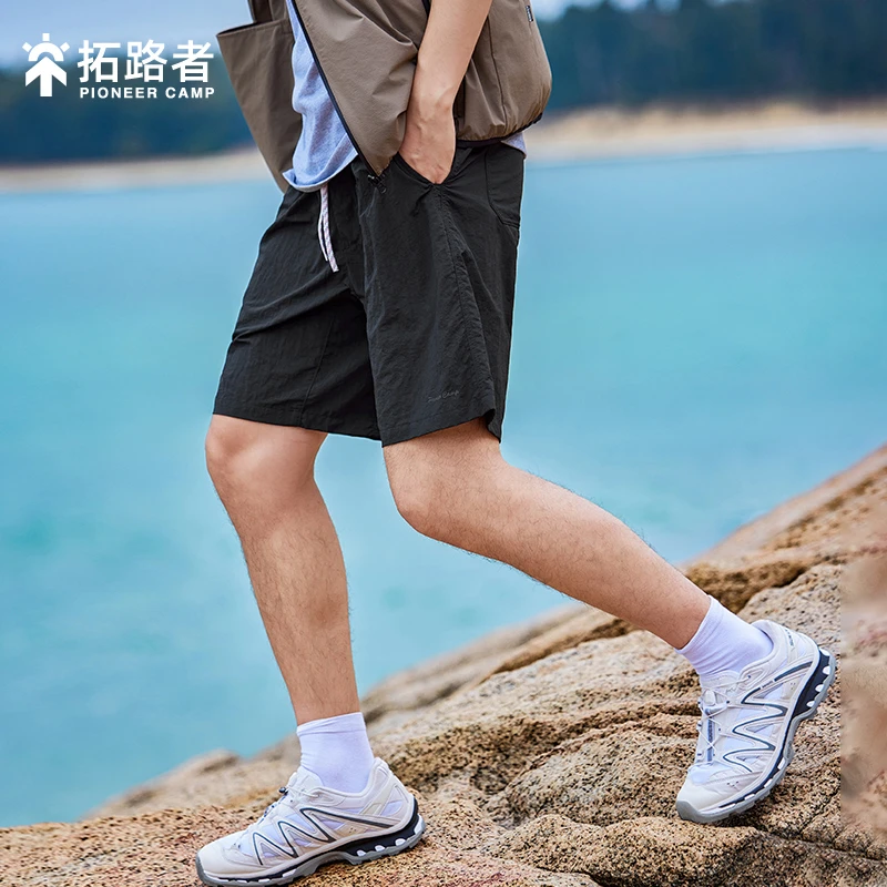 拓路者黑色五分运动裤男士夏季户外薄款半截裤徒步宽松阔腿短裤