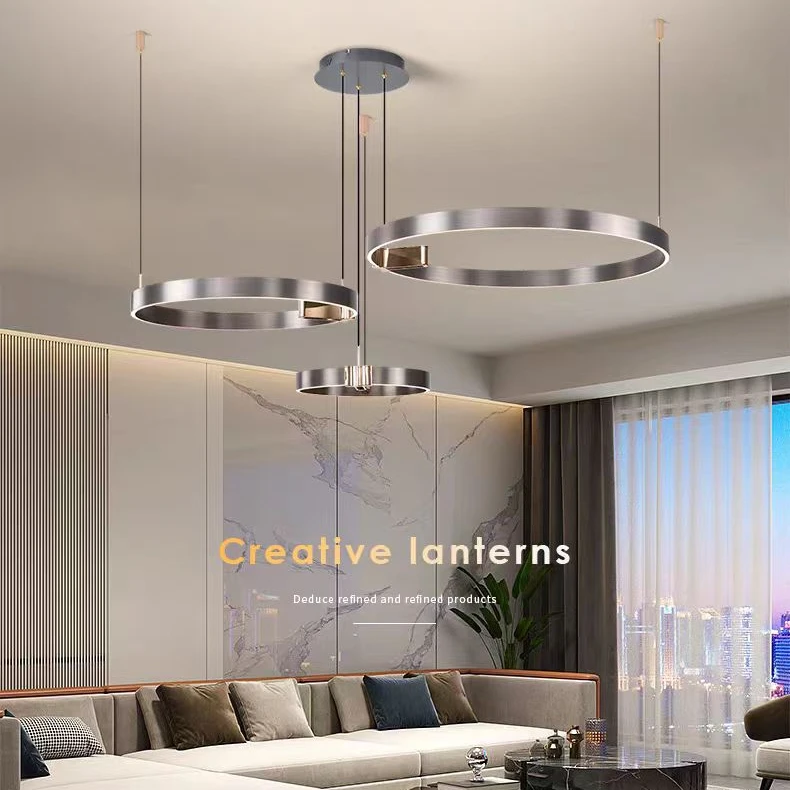 意式简奢圆环吊灯高端大气带防眩射灯护眼大厅客厅主灯