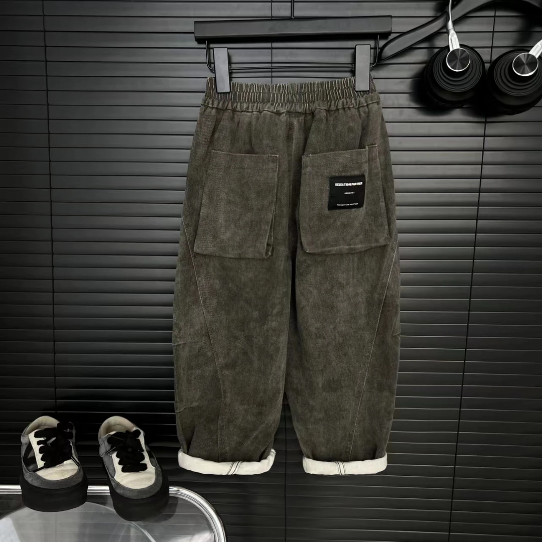 儿童秋季韩版牛仔裤中小童简约时尚男女童宽松直筒纯色牛仔裤子潮