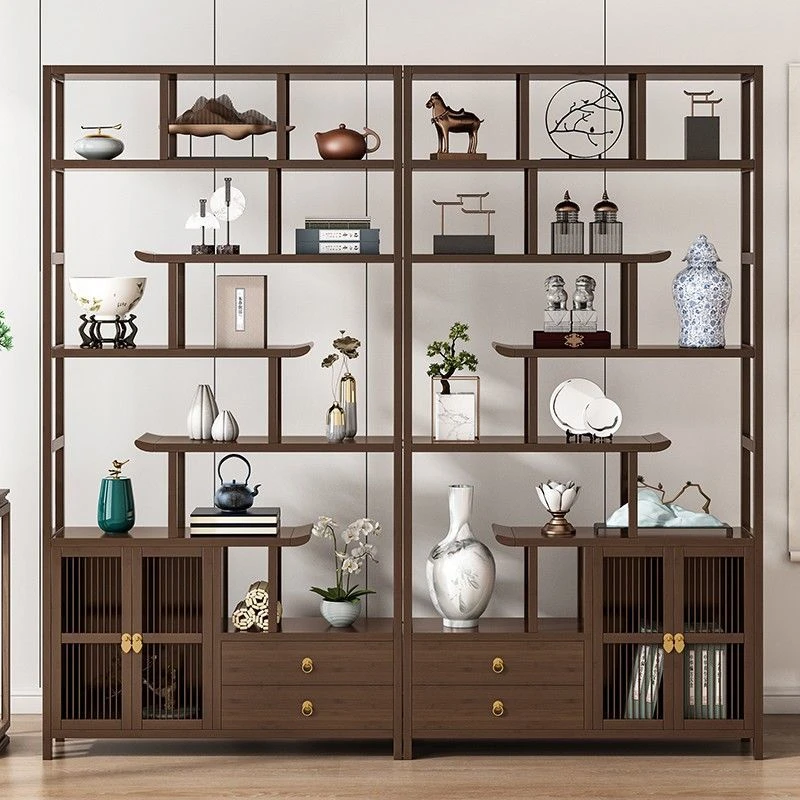 实木博古架新中式茶柜小户型置物架茶叶架展示柜隔断紫砂壶摆放架