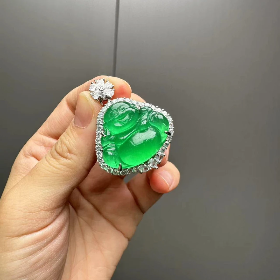 翡翠大佛公吊坠s925银