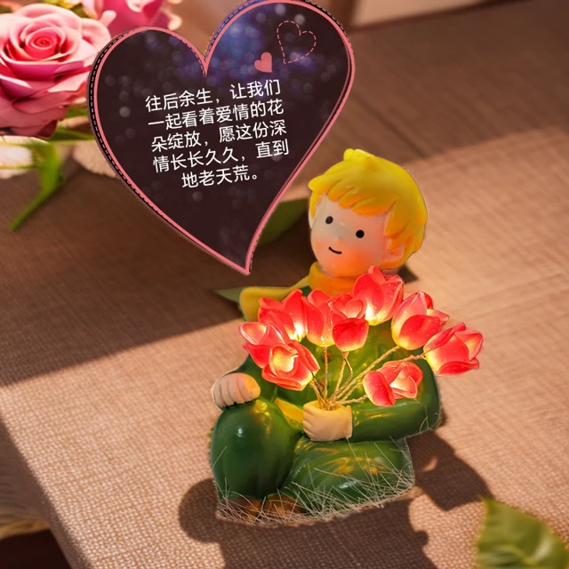 小王子手工玫瑰花小夜灯桌面摆件创意女生生日情人节可爱礼物治愈