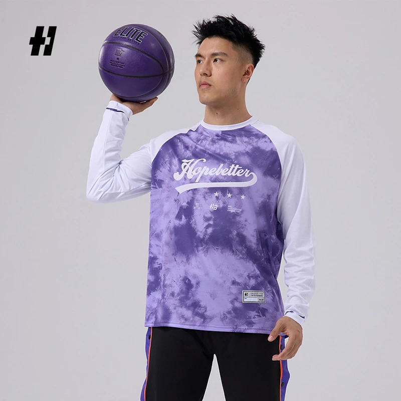 HOPEBETTER 扎染速干长袖T恤成人款男女宽松打底长袖休闲运动圆领