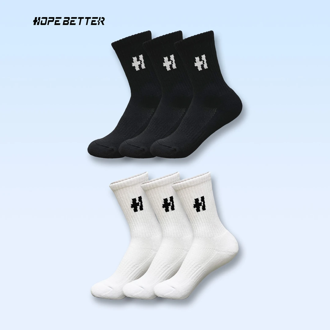 HOPEBETTER  基础款单LOGO(三双)休闲袜(毛巾袜高帮儿童大童成人）