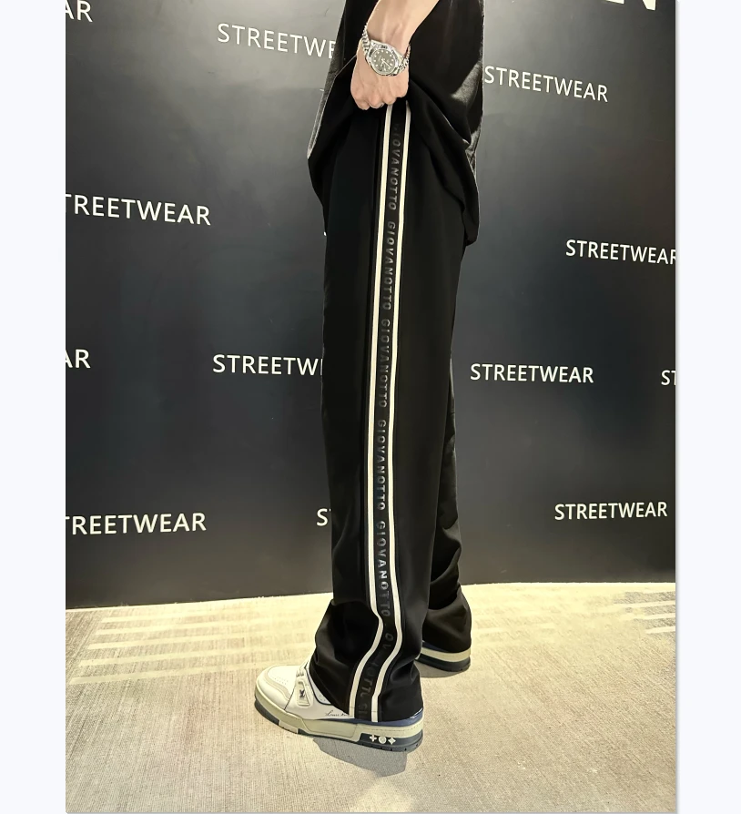 美式高街直筒宽松条纹男款男生条纹百搭垂感宽松显瘦休闲裤