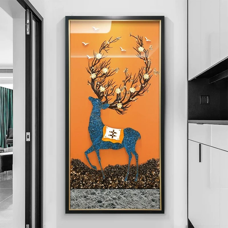 入户走廊玄关装饰画金帝丝手工立体实物画发财鹿