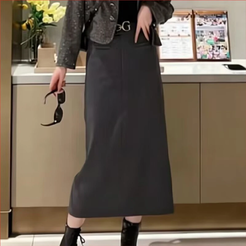 【商场同款】女装2024秋冬季新款高腰显瘦黑色显瘦中长款半身裙子女