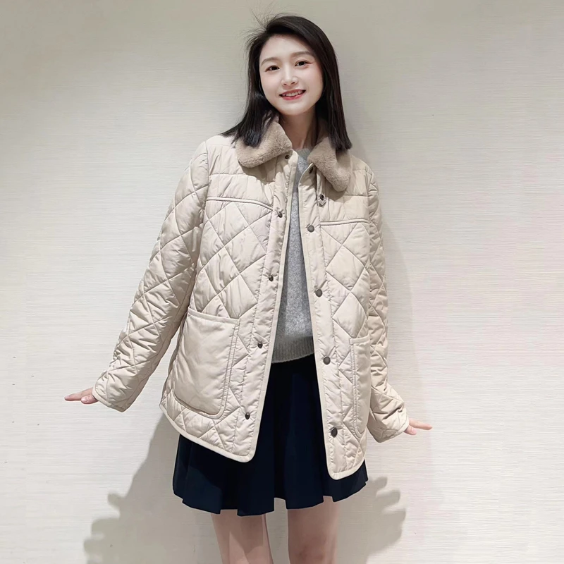 【商场同款】2024秋冬新款百搭休闲纯色时尚附毛领保暖棉服长袖外套