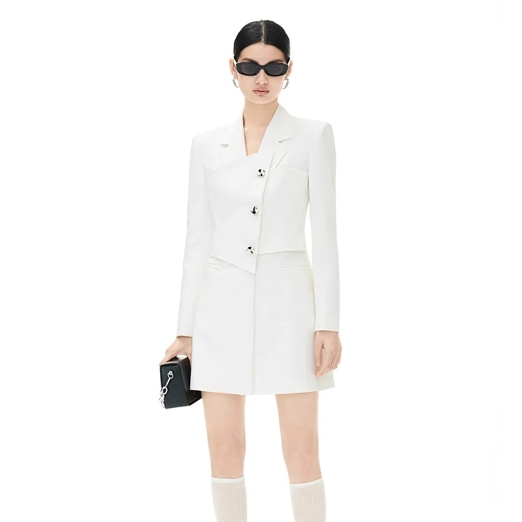 张佳宁同款YES BY YESIR设计师品牌简欧假两件西装裙23FLC17127