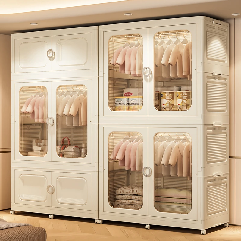 【天花板90cm面宽】折叠免安装宝宝衣柜婴儿童收纳柜塑料卧室挂衣橱