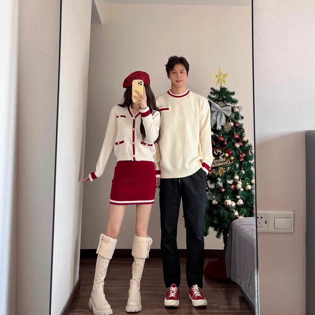 情侣装秋冬高级感新年套装毛衣小香风针织短裙两件套一裙一衣