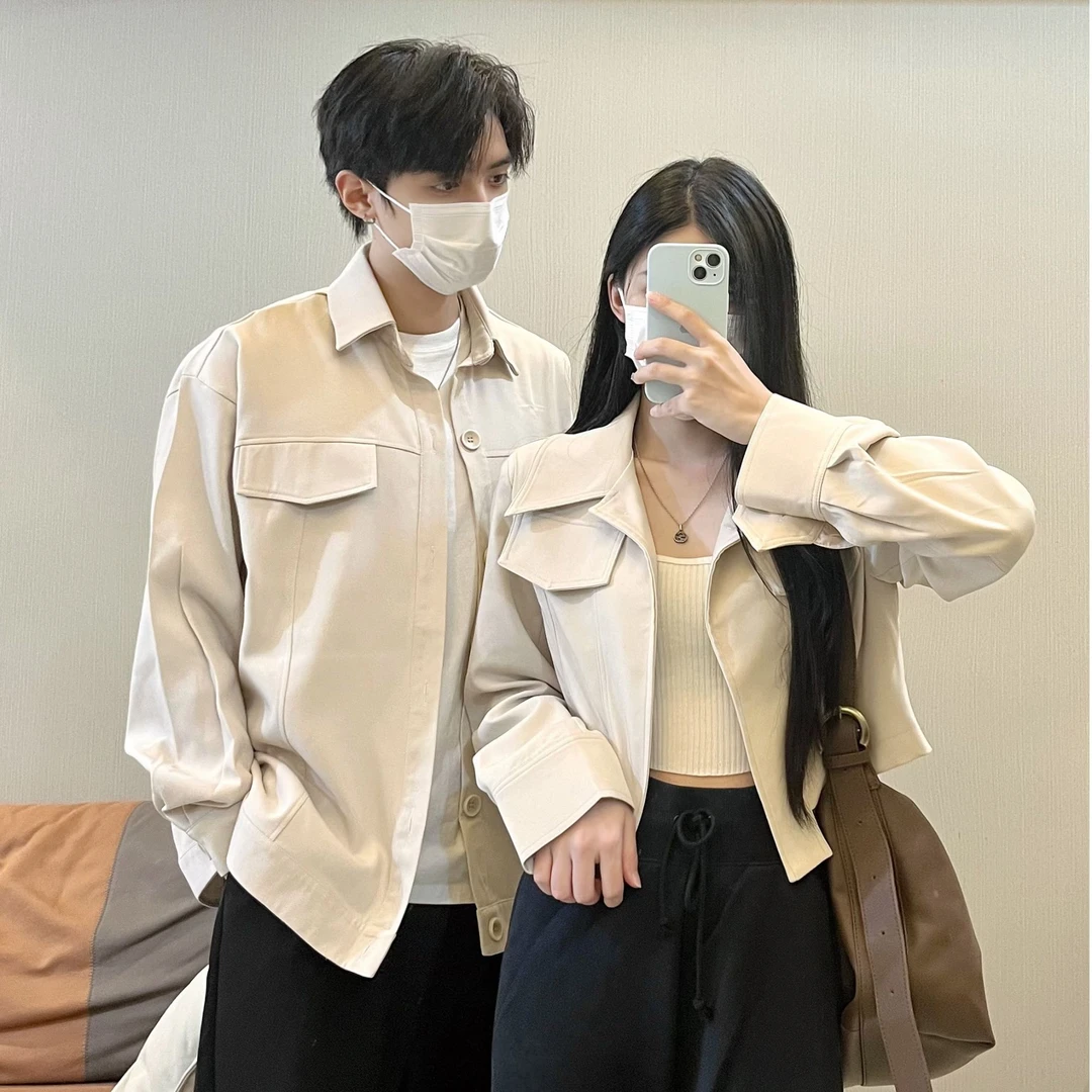 情侣装春秋季长袖学院风一长一短通勤夹克男女上衣潮