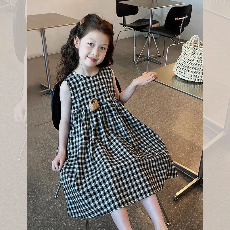 大童装公主裙背心纯棉格子裙子夏季新款儿童夏装女童女童连衣裙