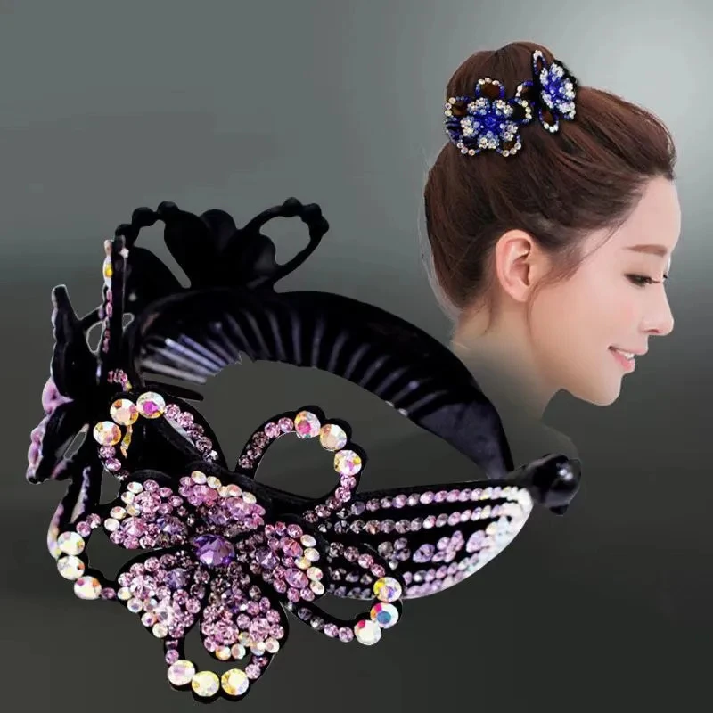 丸子头马尾扣发圈盘发器捷克钻发卡带齿大号发夹发箍头花扭夹发饰