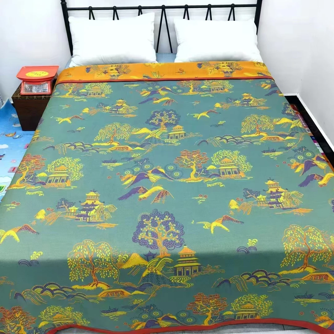 纱布盖毯天丝四季毯--新款烟雨江南绿230*250