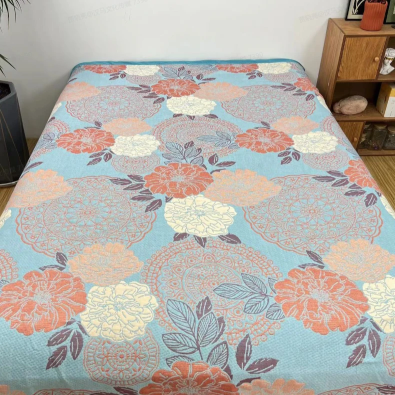 【花开富贵】双面亲肤加厚多功能纱布盖毯--200cm*230cm