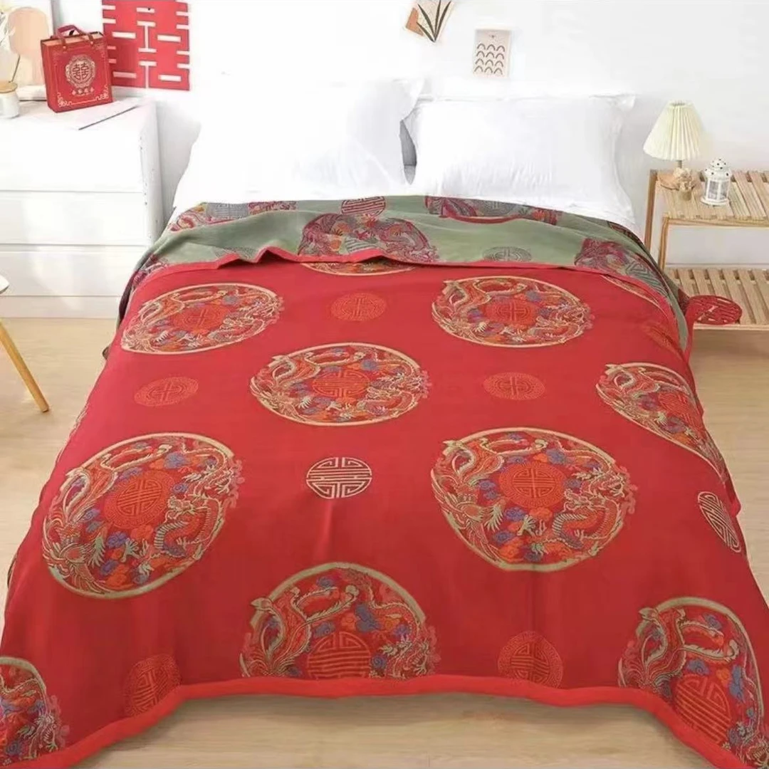 【直播专享】轻奢纯棉纱布四季盖毯{230cm*250cm}-龙飞凤舞